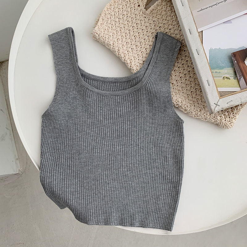 New Tank Top Solid Halter Crop Tops Women
