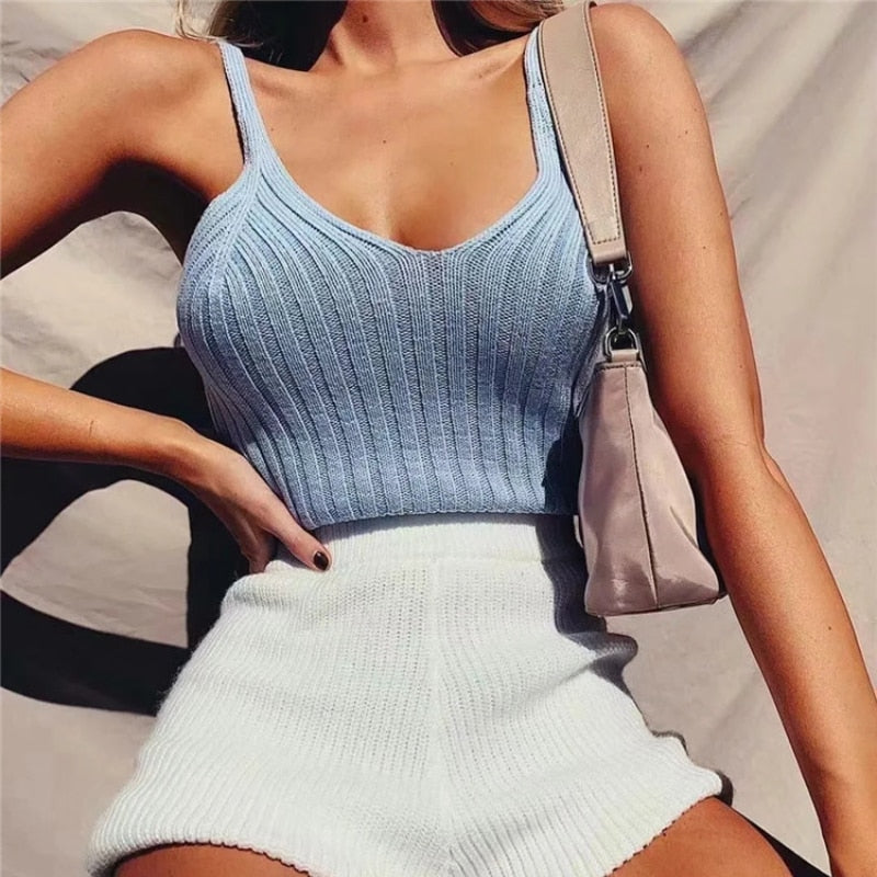 Crop Tops Knit Halter Tank Top