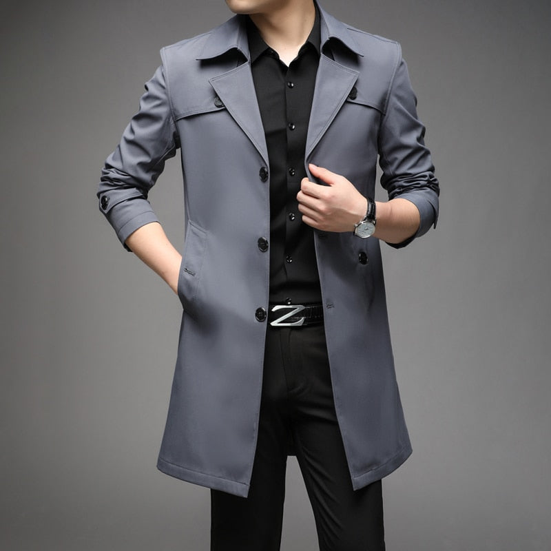 Men Trench Coats Superior Quality Male Fashion Outerwear Jackets Long Plus Size