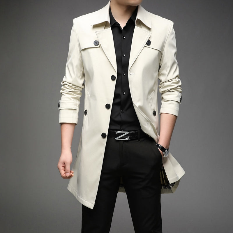 Long Trench Coats Superior Quality Buttons Male Fashion Outerwear