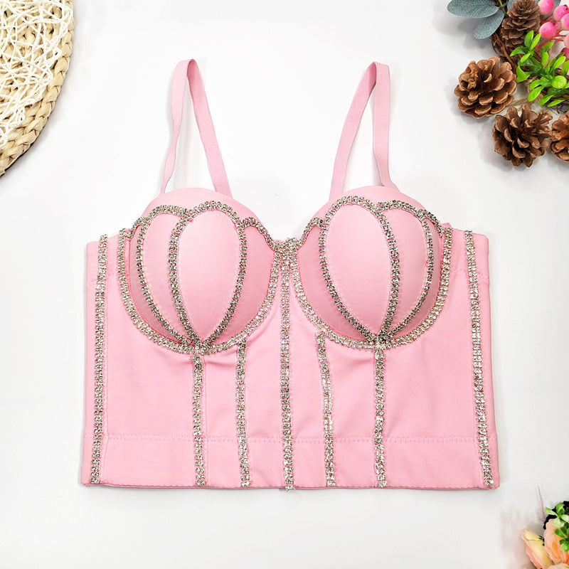Cupnaya Handmade Women Glitter Diamante Crop Top Sexy Push-Up Bustier