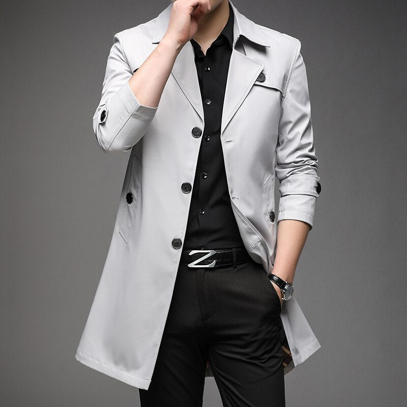 Men Trench Coats Superior Quality Male Fashion Outerwear Jackets Long Plus Size