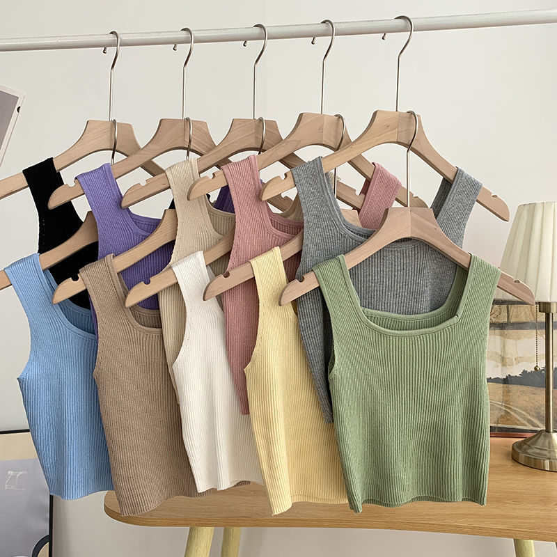 New Tank Top Solid Halter Crop Tops Women
