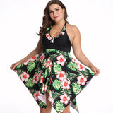 Two Piece Floral Printed  Swim Dress With Pants
