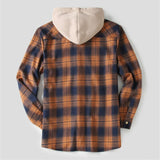 Casual Hooded Plaid  Flannel Shirt Jacket For  Winter Thick Velvet Lined
