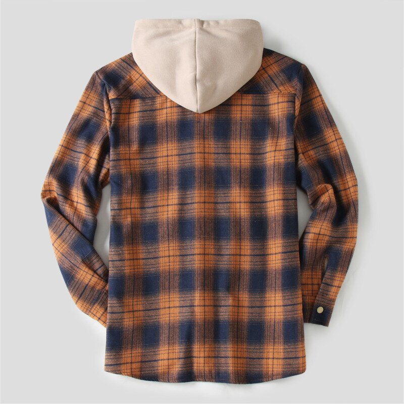 Casual Hooded Plaid  Flannel Shirt Jacket For  Winter Thick Velvet Lined