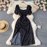 Square neck polka dot dresses  for women