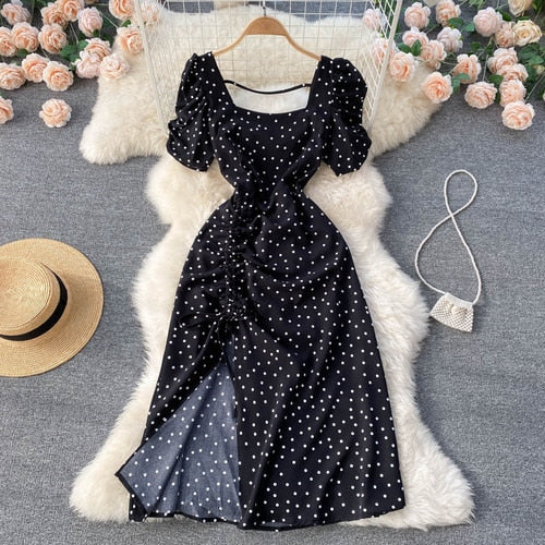 Square neck polka dot dresses  for women