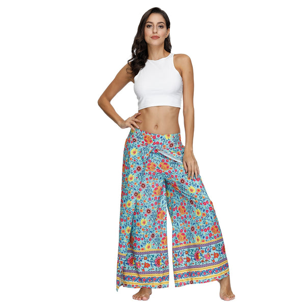 Casual Print Color Slit Hollow Out Loose Style Beach Pants