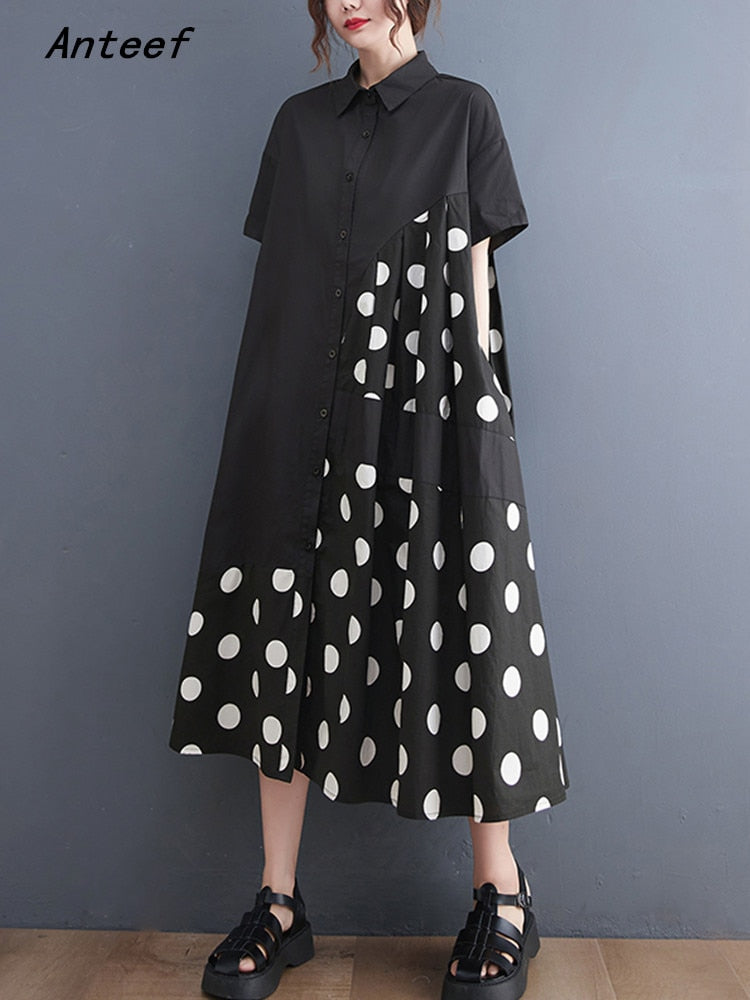 Vintage Polka Dot Short Sleeve Shirt Dress