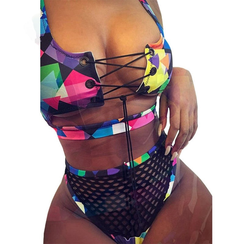 Lace Up Bandeau Push Up New African Print Thong