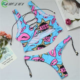 Lace Up Bandeau Push Up New African Print Thong