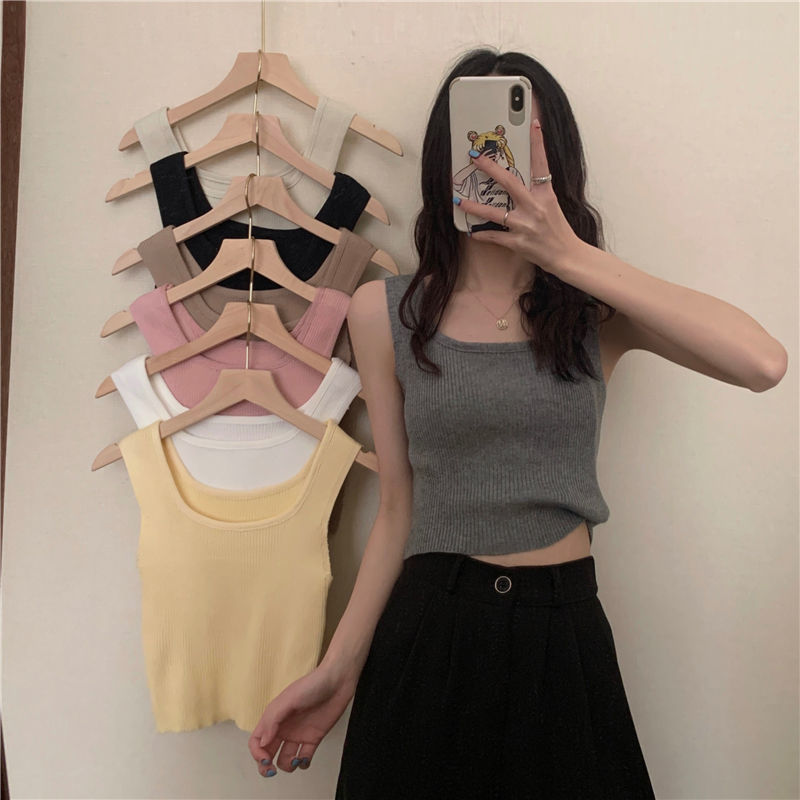New Tank Top Solid Halter Crop Tops Women