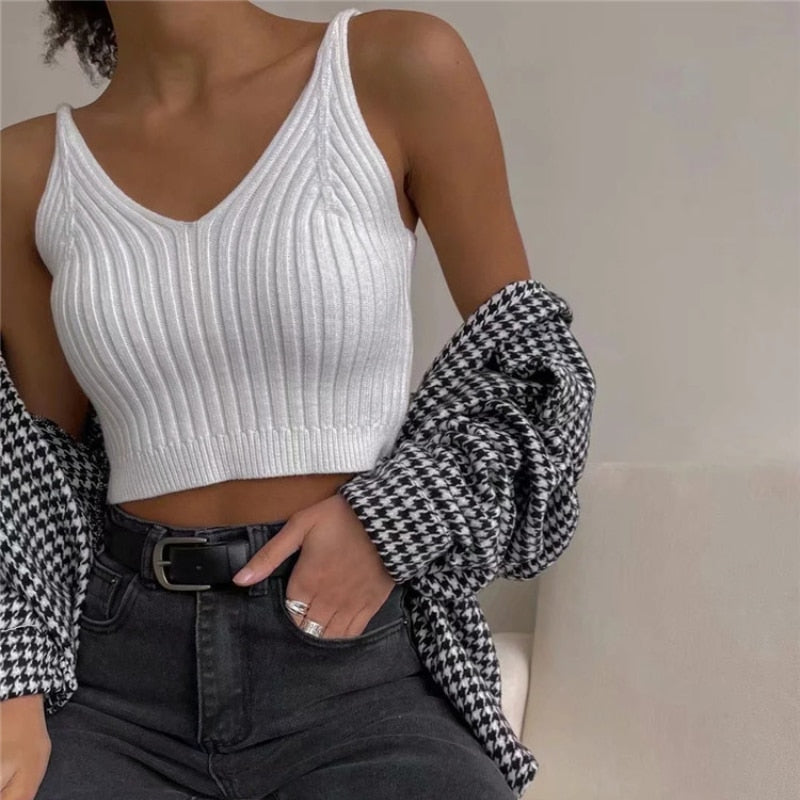 Crop Tops Knit Halter Tank Top