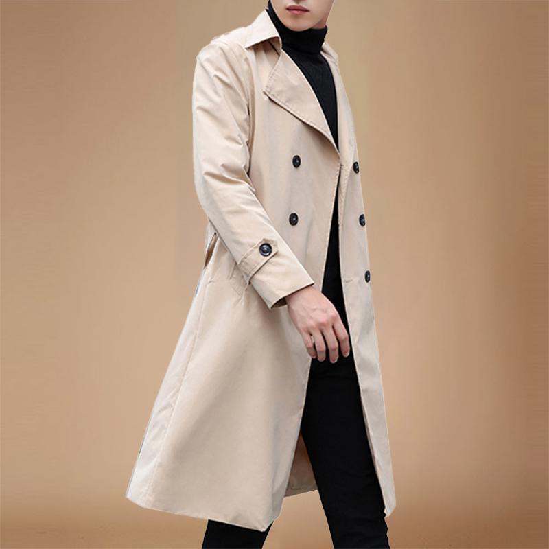 Fashion Men woolen Coats Solid Color Single Breasted Lapel Long Coat Jacket Casual