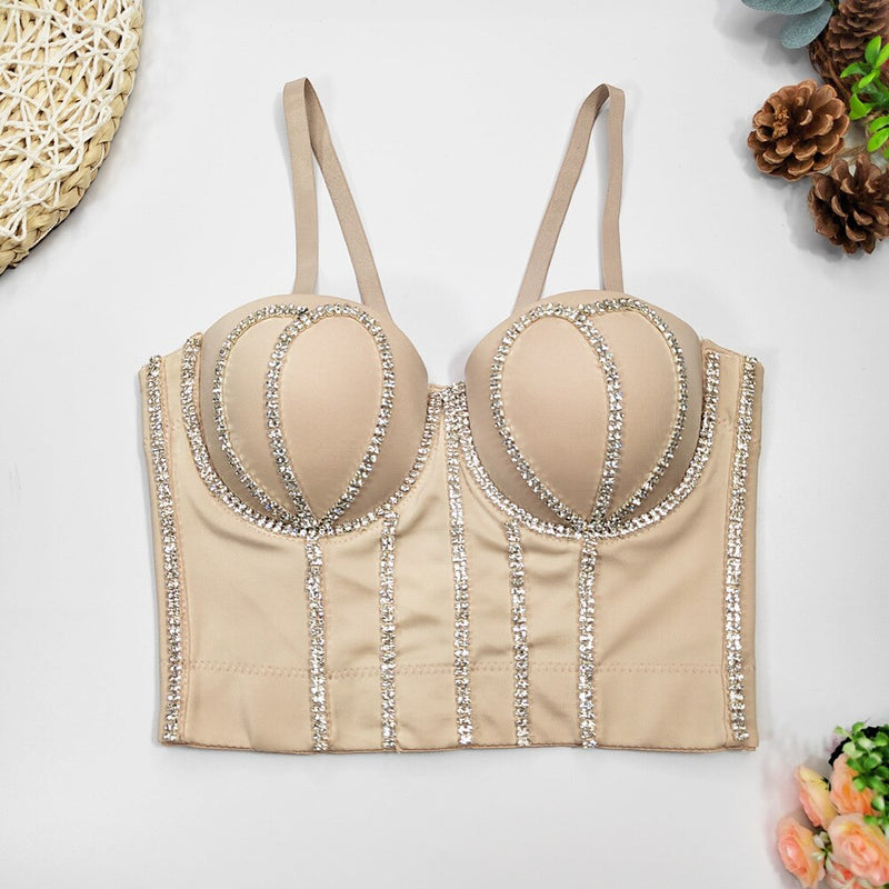 Cupnaya Handmade Women Glitter Diamante Crop Top Sexy Push-Up Bustier