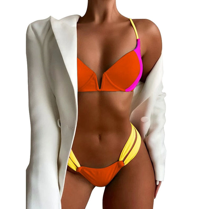 Lace Up Bandeau Push Up New African Print Thong