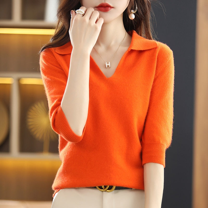 Cashmere Sweater Women's T-Shirt Pure Wool Knitted