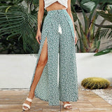 Female Leopard Wide Leg Straight Beach Pants