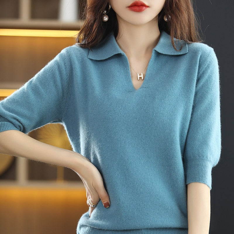 Cashmere Sweater Women's T-Shirt Pure Wool Knitted