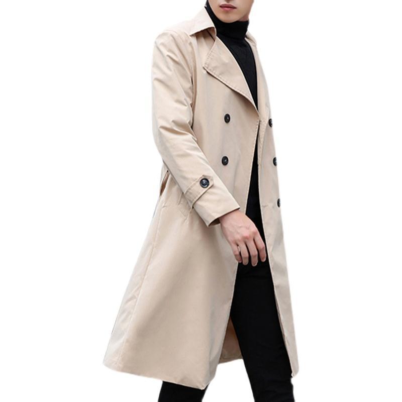 Fashion Men woolen Coats Solid Color Single Breasted Lapel Long Coat Jacket Casual