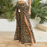 Female Leopard Wide Leg Straight Beach Pants