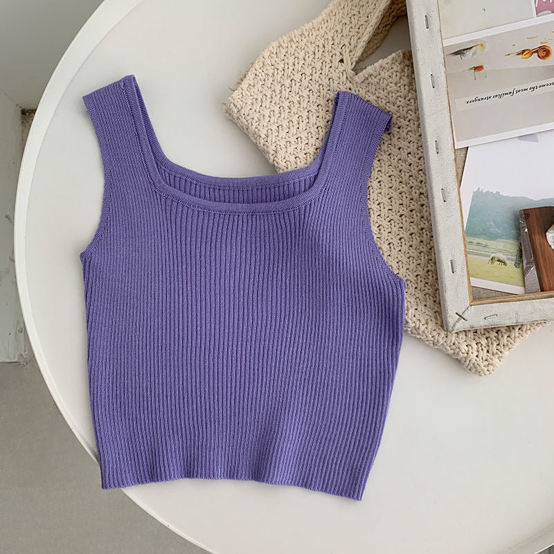New Tank Top Solid Halter Crop Tops Women