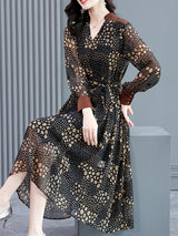 Black Floral Chiffon V-Neck Midi Dress