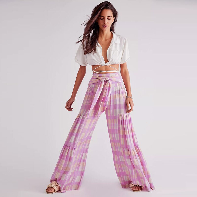 Print Pants High Waist Loose Casual Trousers Beach Pants