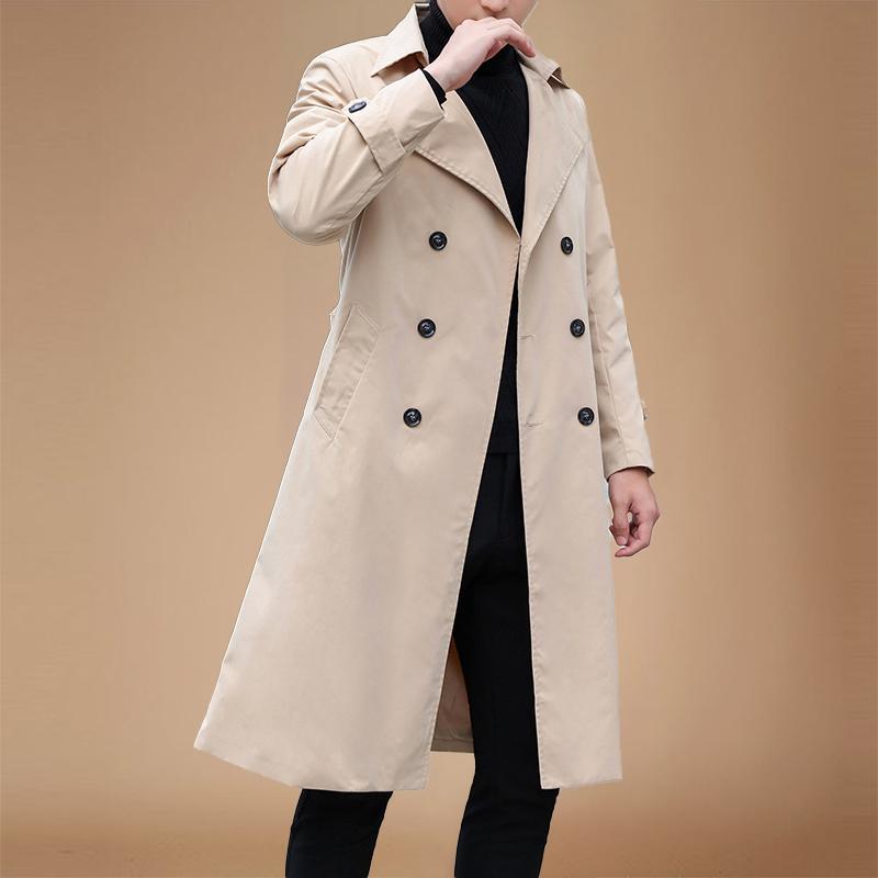Fashion Men woolen Coats Solid Color Single Breasted Lapel Long Coat Jacket Casual