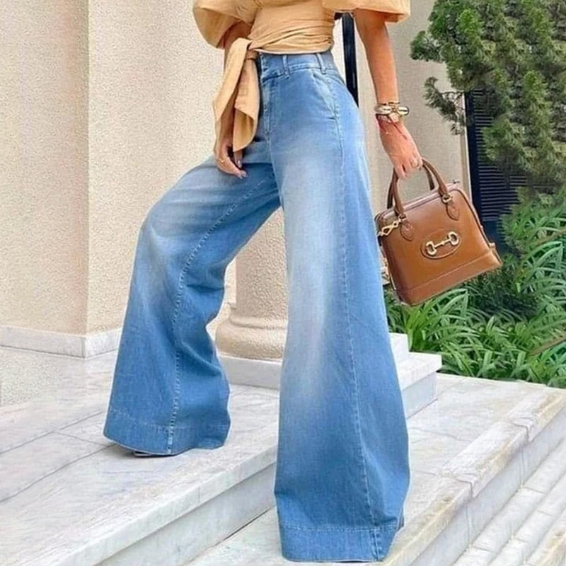 New Bleached Wide Leg Flared Denim Jeans