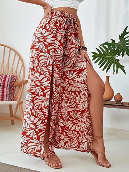 Female Leopard Wide Leg Straight Beach Pants