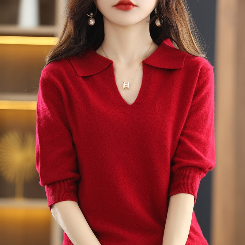 Cashmere Sweater Women's T-Shirt Pure Wool Knitted