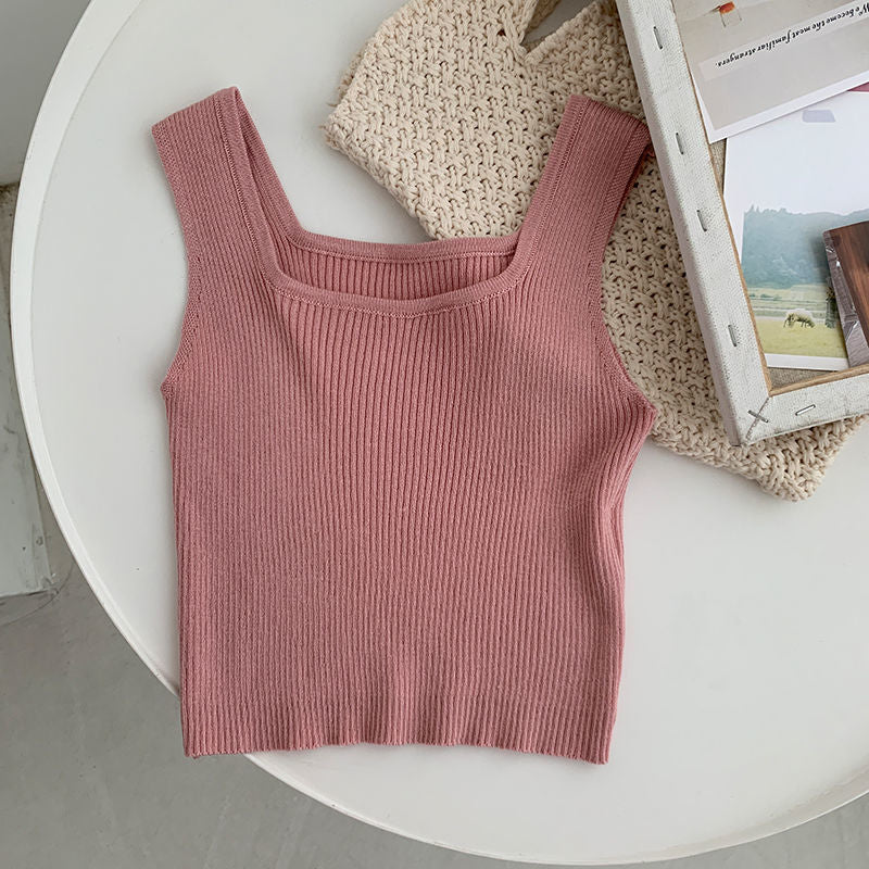 New Tank Top Solid Halter Crop Tops Women