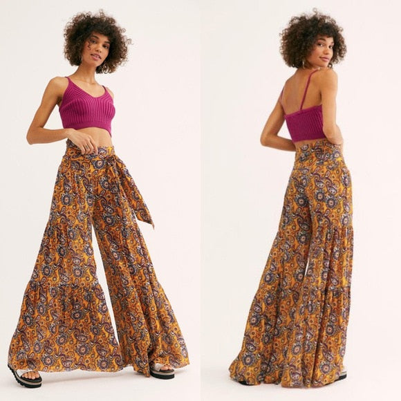 Print Pants High Waist Loose Casual Trousers Beach Pants