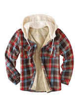 Casual Hooded Plaid  Flannel Shirt Jacket For  Winter Thick Velvet Lined
