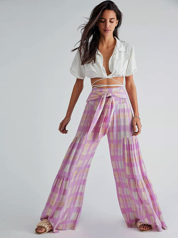 Print Pants High Waist Loose Casual Trousers Beach Pants