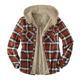 Casual Hooded Plaid  Flannel Shirt Jacket For  Winter Thick Velvet Lined