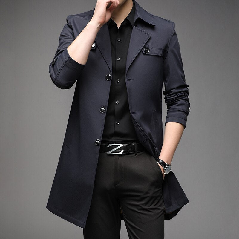 Men Trench Coats Superior Quality Male Fashion Outerwear Jackets Long Plus Size