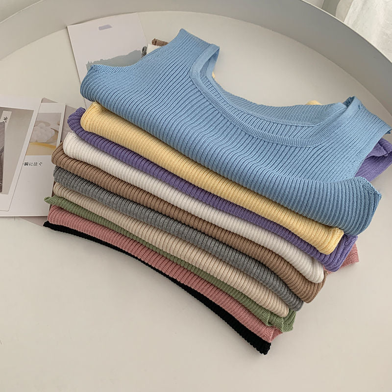 New Tank Top Solid Halter Crop Tops Women