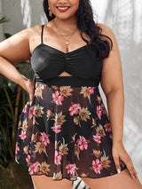 Two Piece Laced Bandeau Push Up Mesh Swimdress  With Skirt