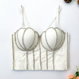 Cupnaya Handmade Women Glitter Diamante Crop Top Sexy Push-Up Bustier