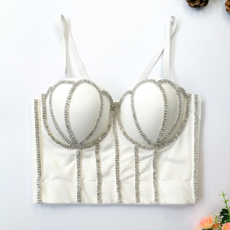Cupnaya Handmade Women Glitter Diamante Crop Top Sexy Push-Up Bustier
