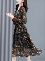 Black Floral Chiffon V-Neck Midi Dress