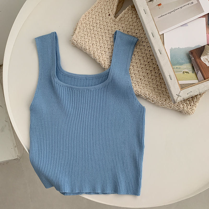 New Tank Top Solid Halter Crop Tops Women