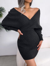 Sweater Dresses For Women Casual Deep V Neck Mini Sexy Bodycon Dress