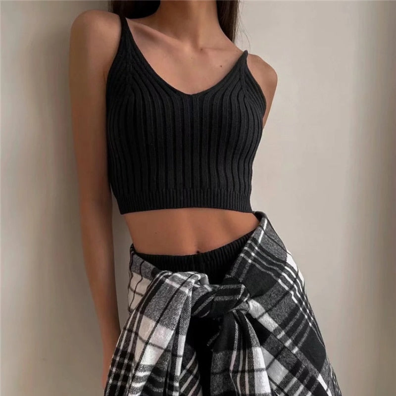Crop Tops Knit Halter Tank Top