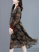 Black Floral Chiffon V-Neck Midi Dress