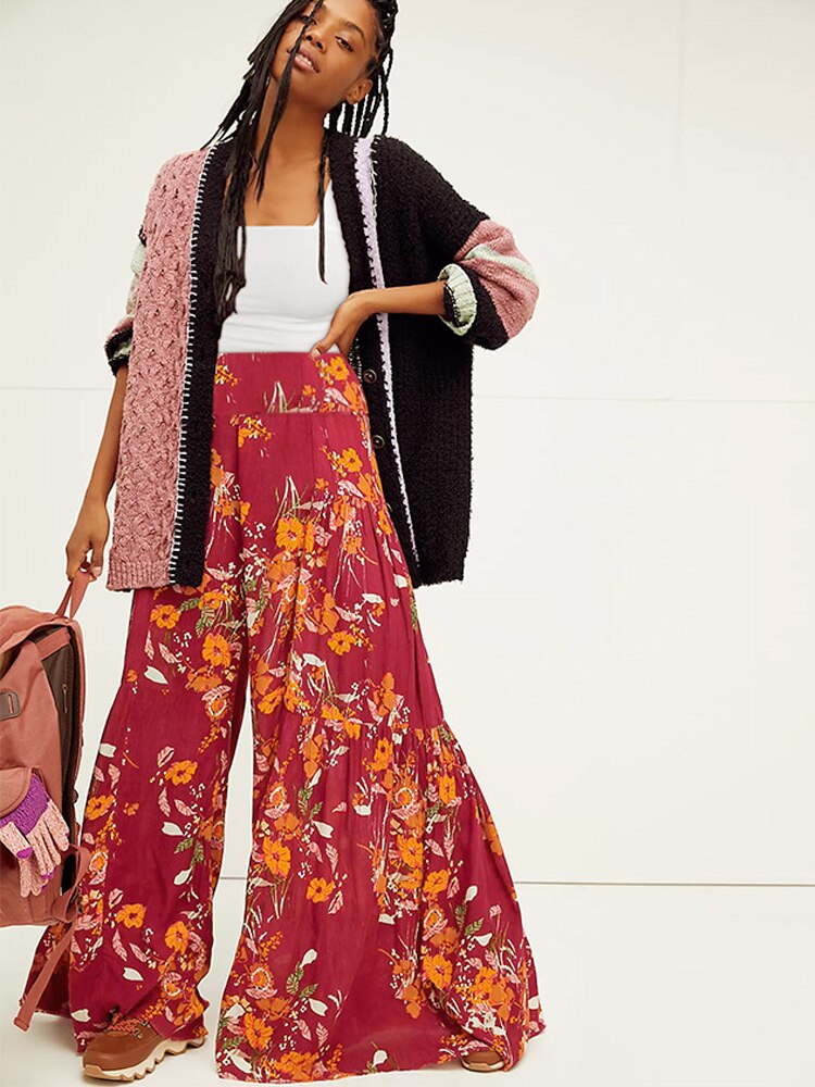Ethnic Tribal High Waist Loose Casual Trousers Beach Pant
