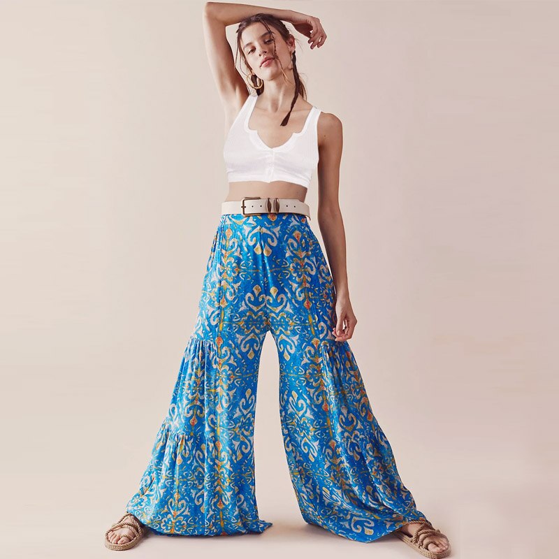 Print Pants High Waist Loose Casual Trousers Beach Pants